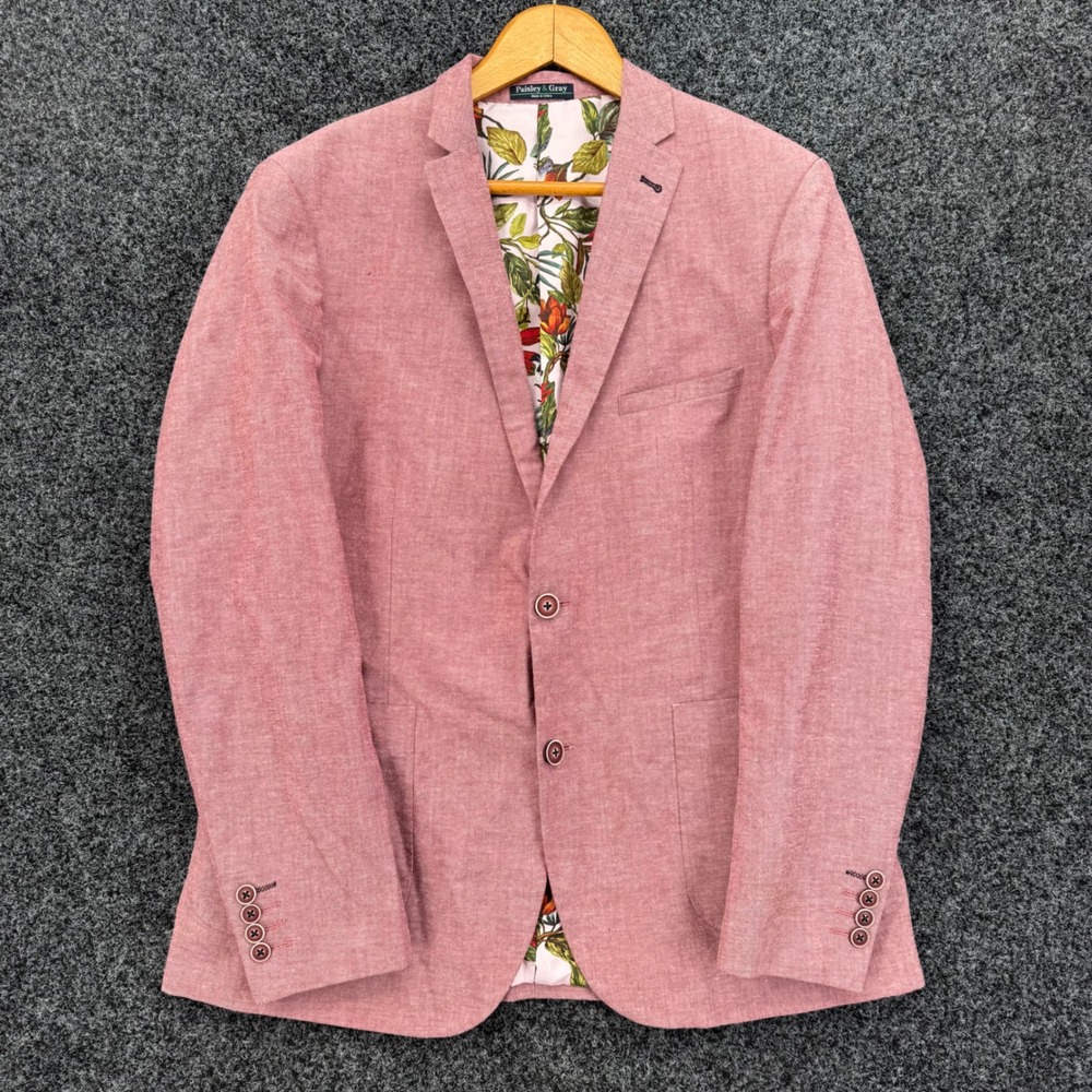 Paisley & Gray Mens Slim Fit Pink Linen Blazer Sport Coat Tropical Lining 44R